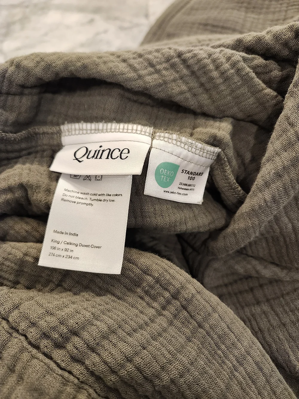 Quince Organic Cotton Gauze King Cal King Duvet Cover Olive Green